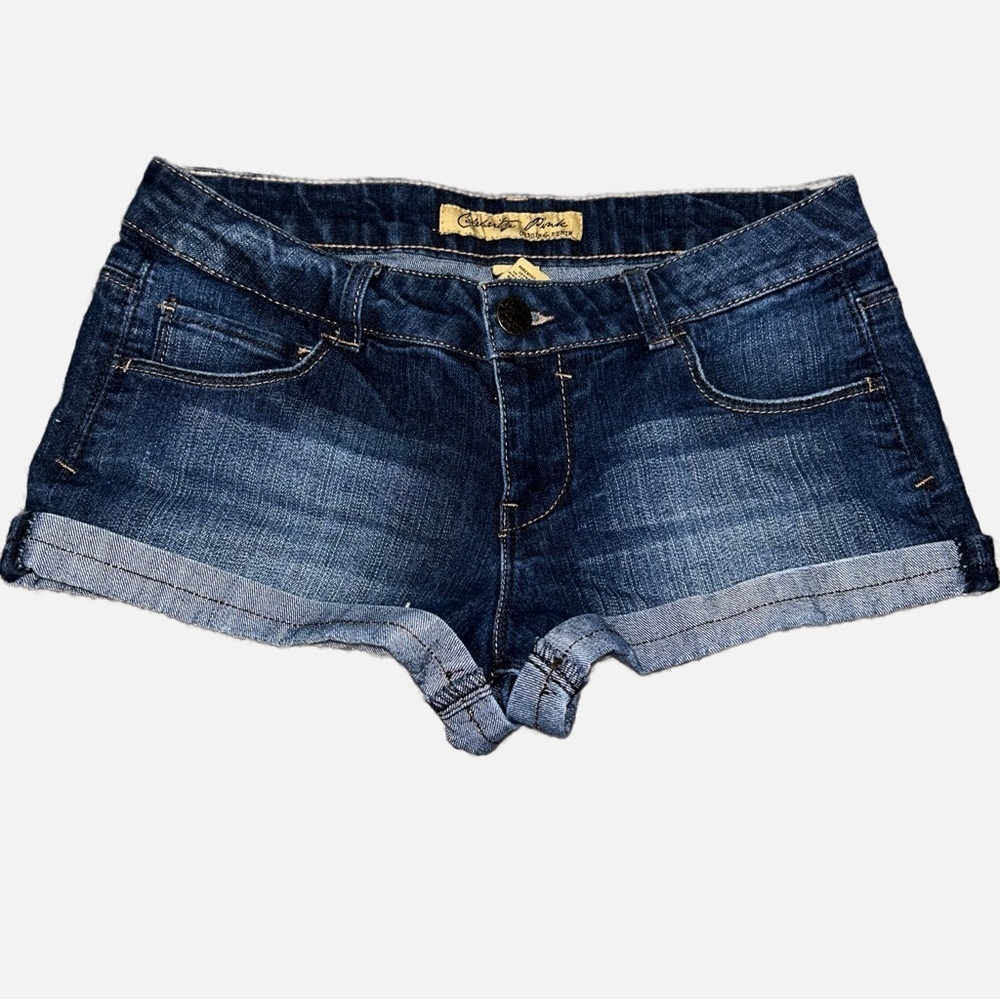 Celebrity Pink Dark Blue Denim Low Rise Shorts Juniors